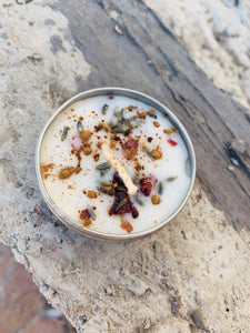 Herbal , Rose, Lavender, Cinnamon and Vanilla Soy Wax tin Candle