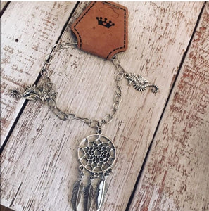 Stainless Steel Bracelet with Dream Catcher Charm and Seahorse Charms