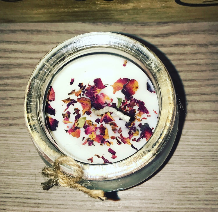 Rose Petal Soy Wax Desert Rose Scented Candle in Glass Jar