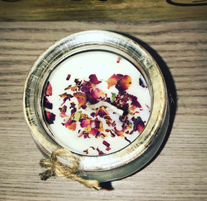 Rose Petal Soy Wax Desert Rose Scented Candle in Glass Jar