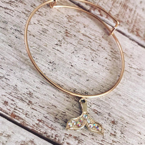 Gold Plated Bracelet with Whale Tail and Rhinestone details