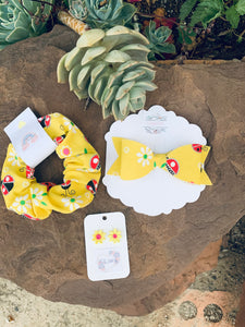 Summer Vibes Scrunchie, Bow and Clay Earring Combo