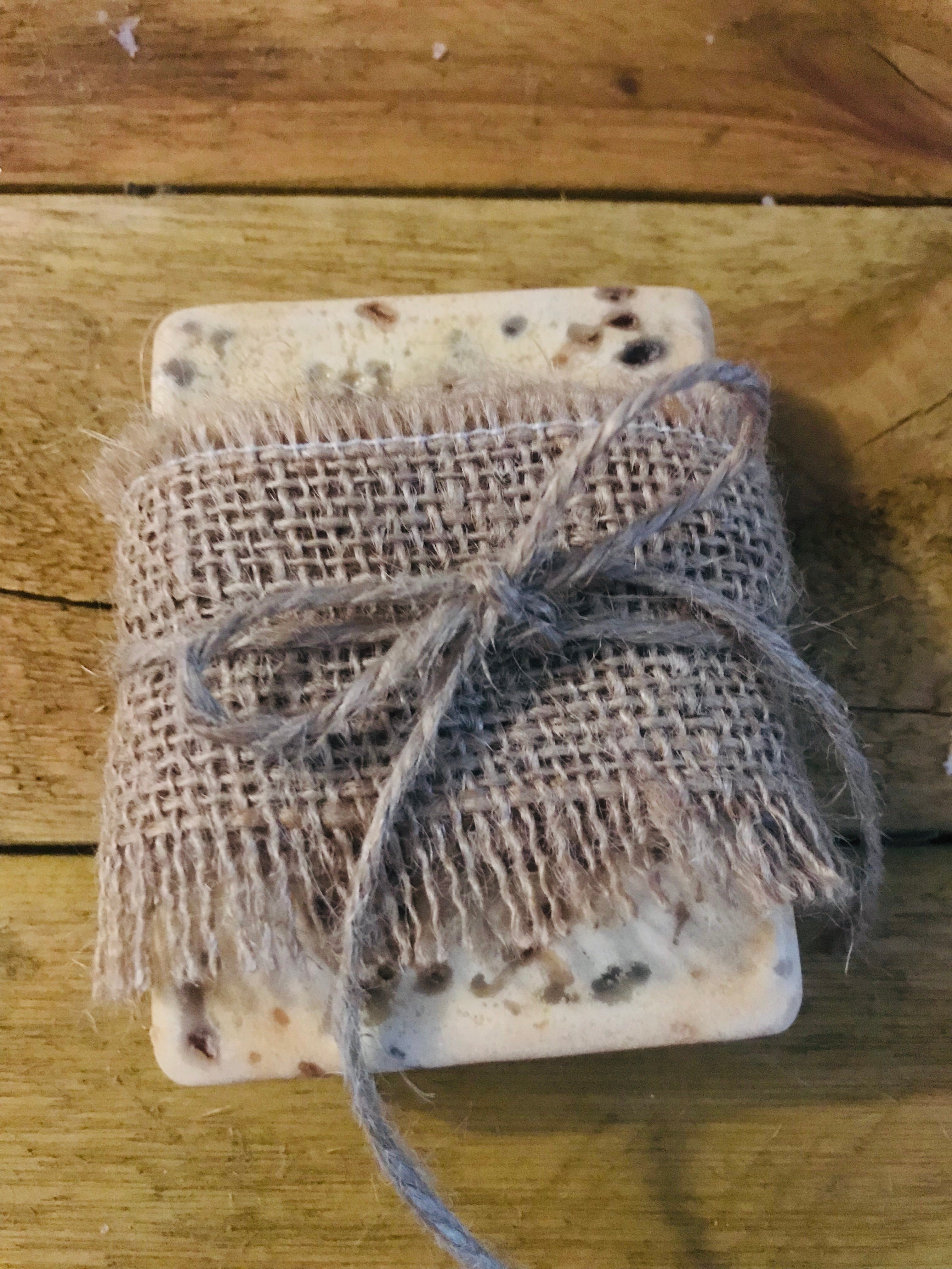 Honey, oats and vanilla soap 100g wrapped in hessian