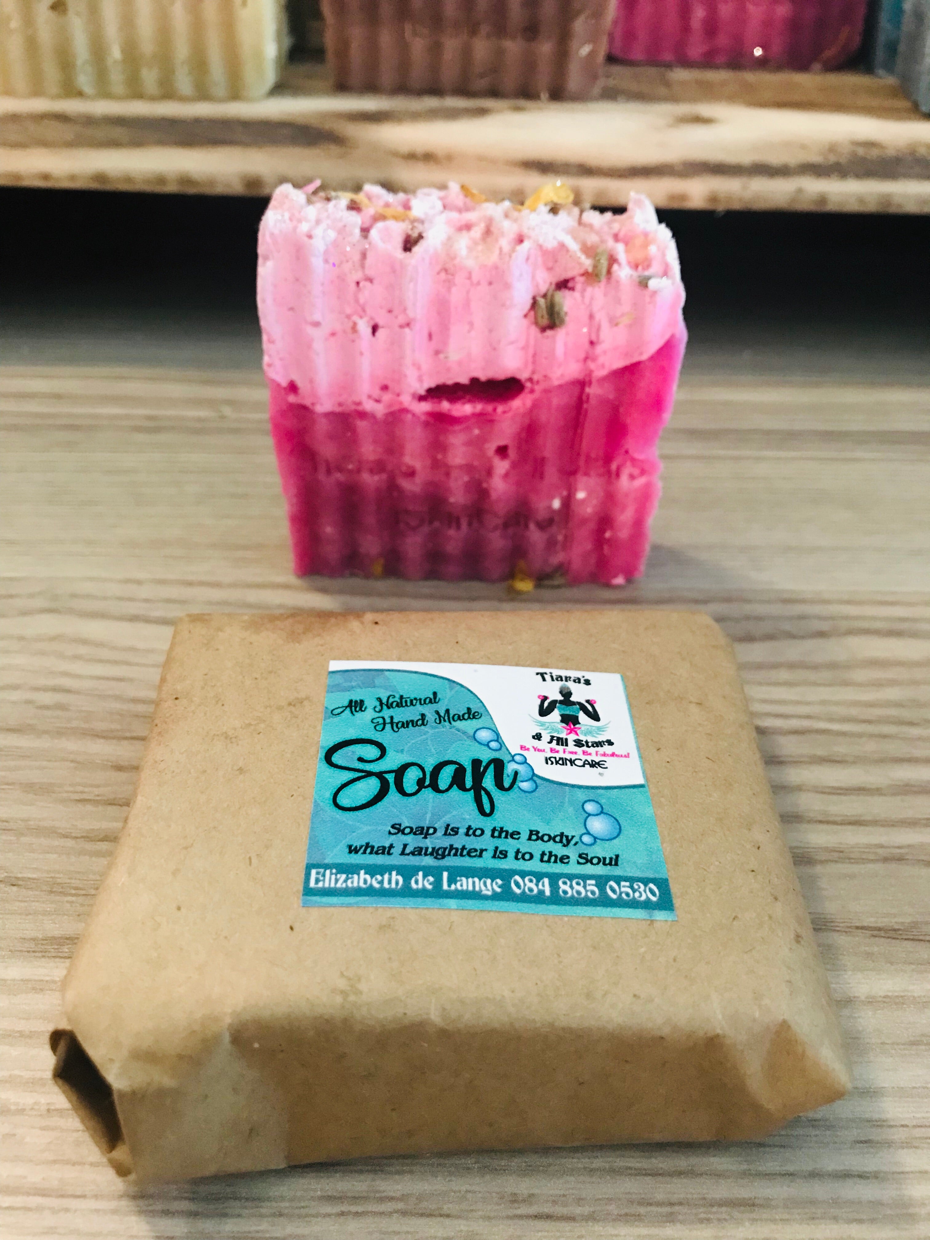 Lavender and Rose HandCrafted SLS free soap with soap frosting and dried marigold flowers