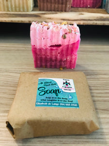 Lavender and Rose HandCrafted SLS free soap with soap frosting and dried marigold flowers