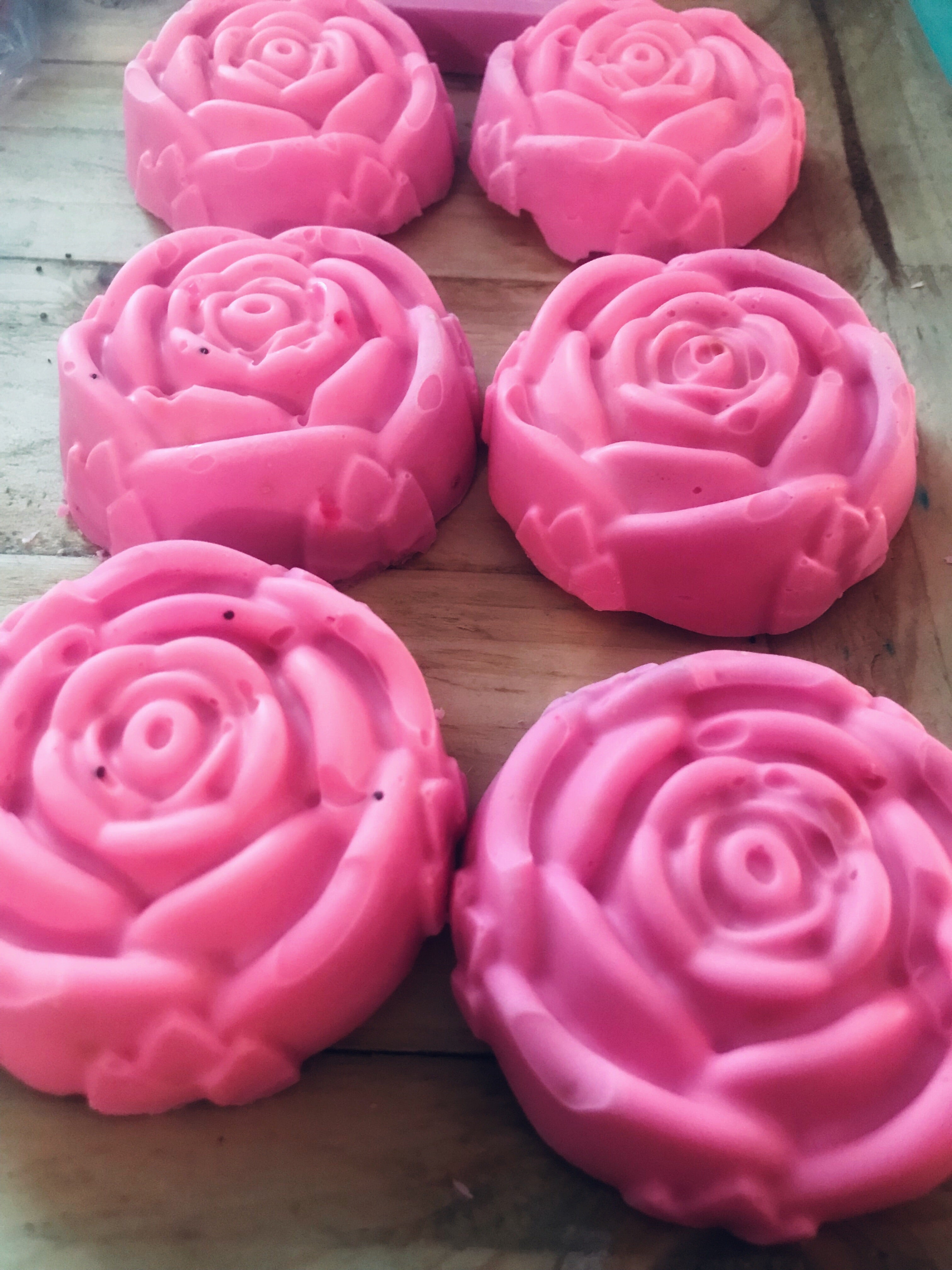 Rose shaped rose and geranium soaps