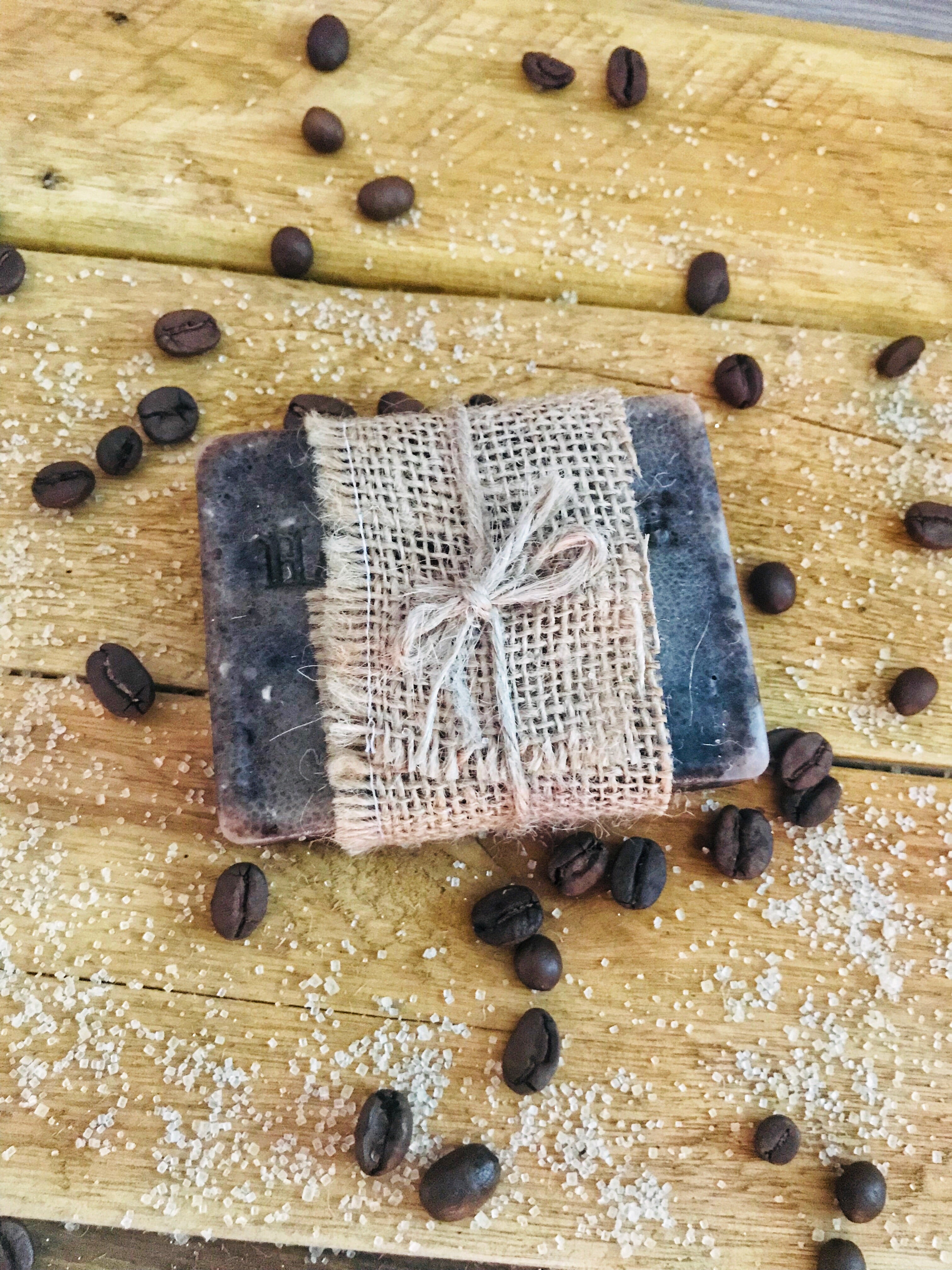 Handmade organic ground coffee, vanilla and sugar soap