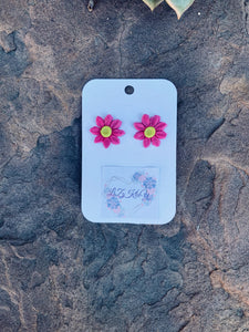 Hot Pink Daisy Stud Earrings
