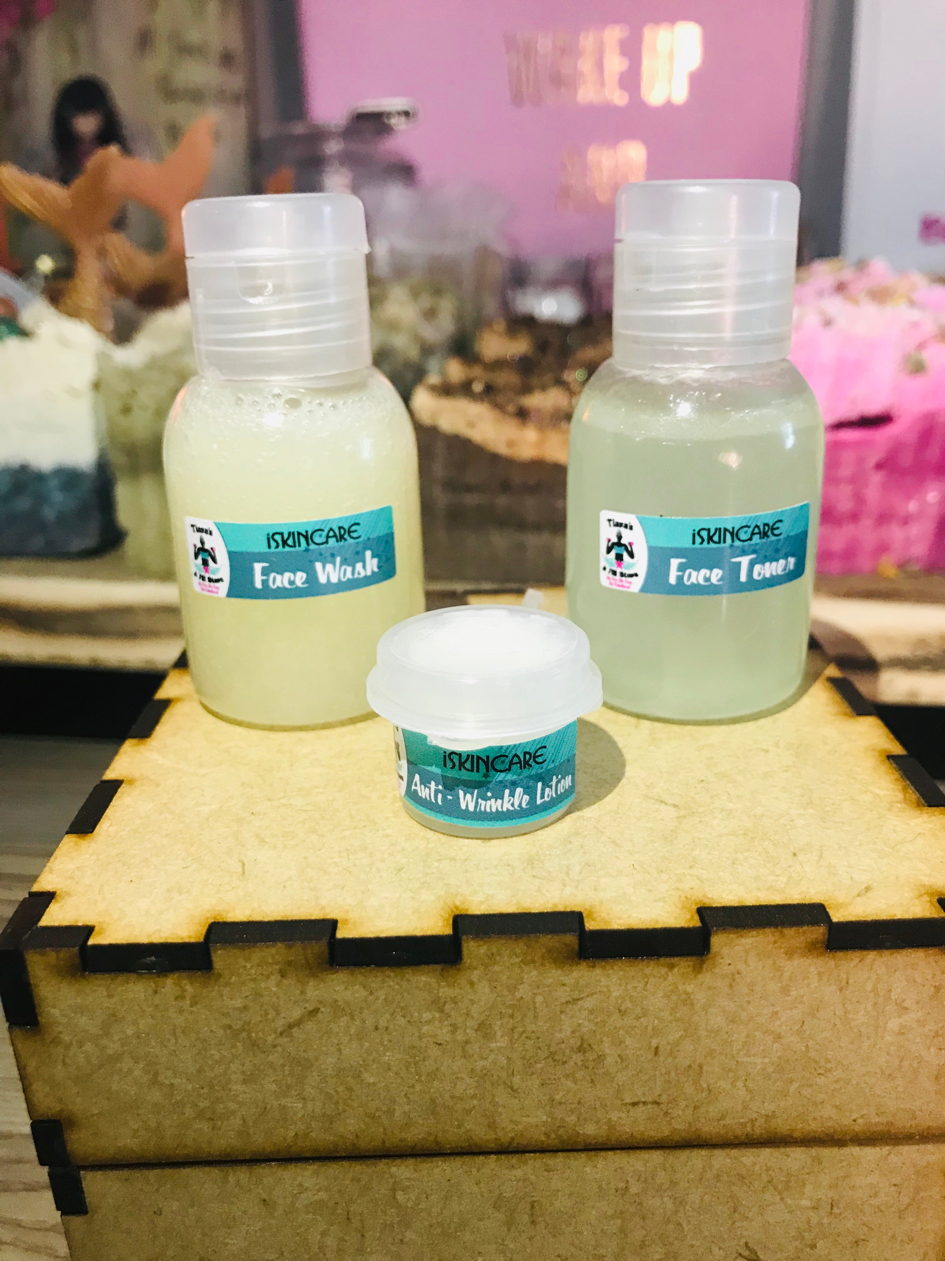 30ml face wash and 30ml face toner with 5ml anti wrinkle