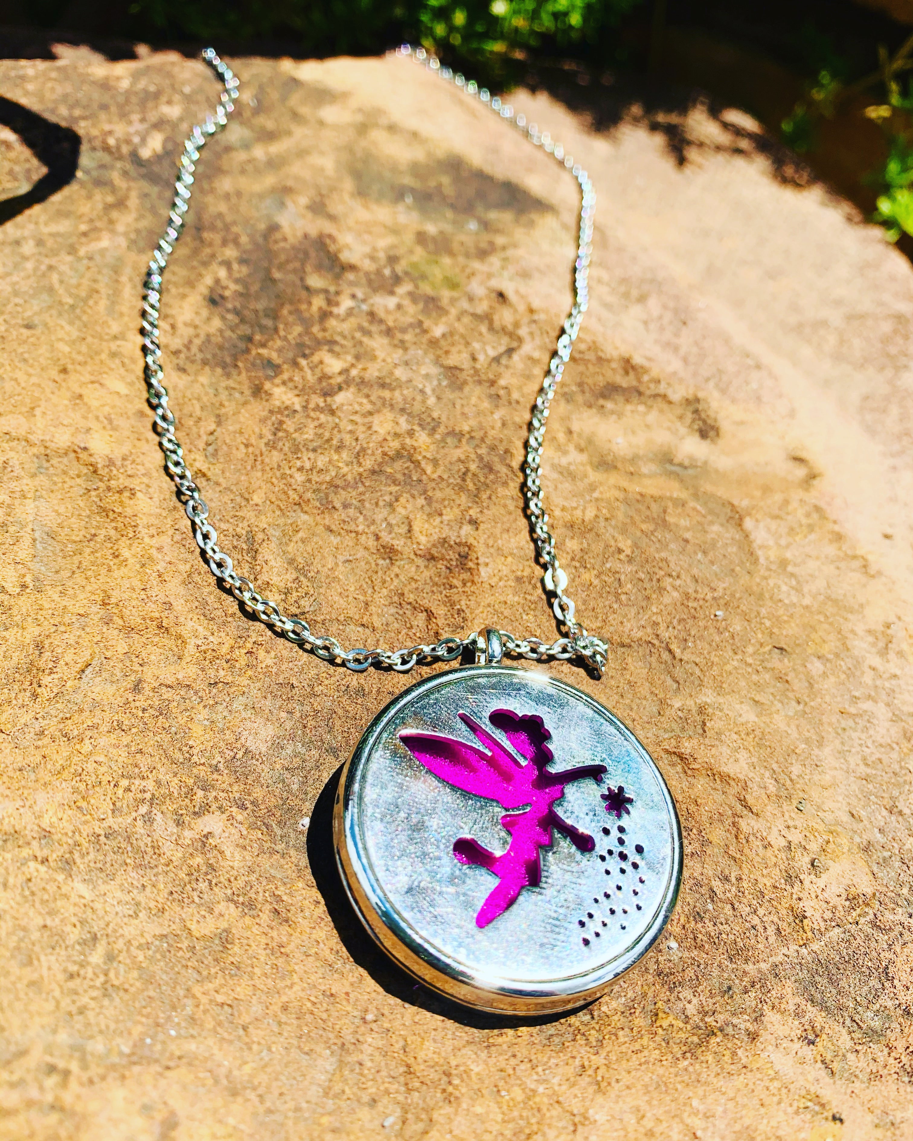 Stainless Steel Chain with Stainless Steel Fairy Locket with purple diffuser inside for essential oils