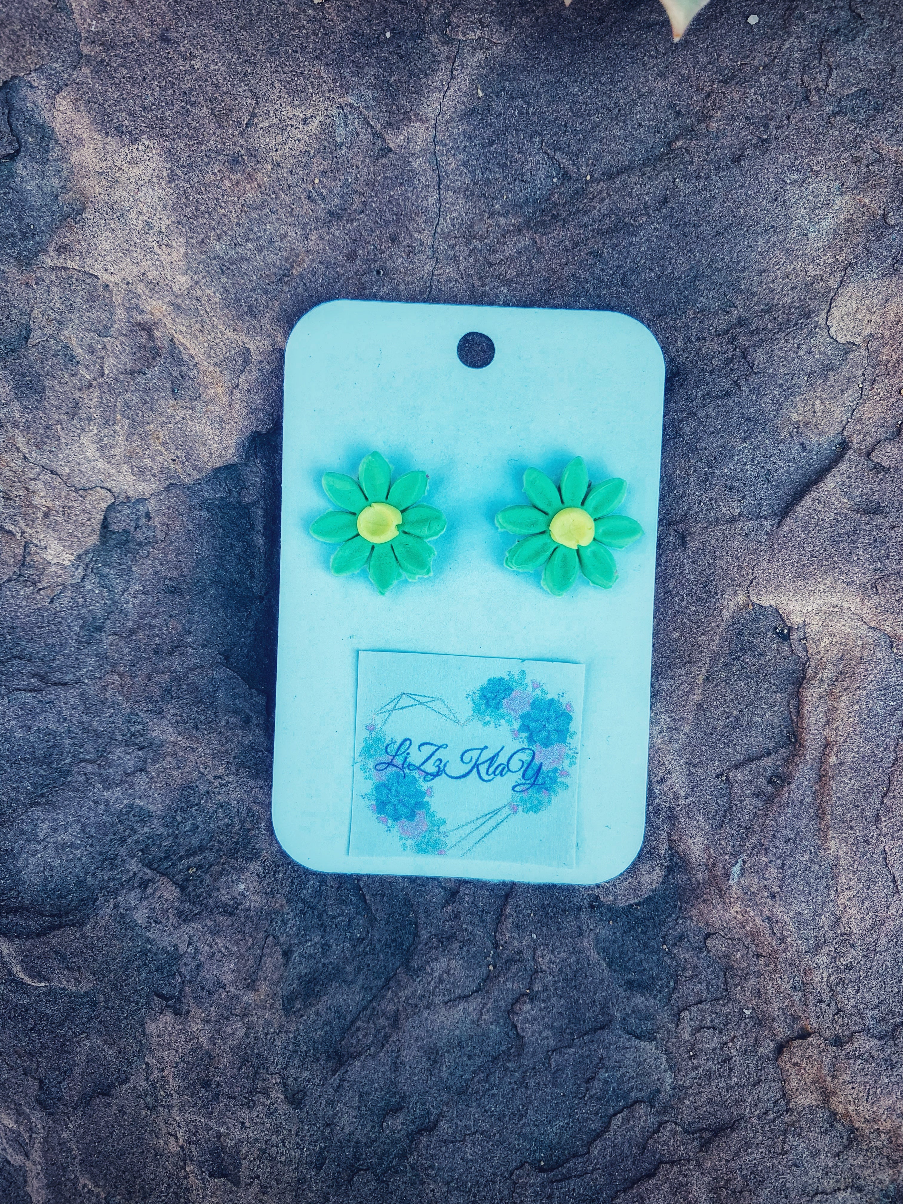 Green Daisy Clay Earring Studs