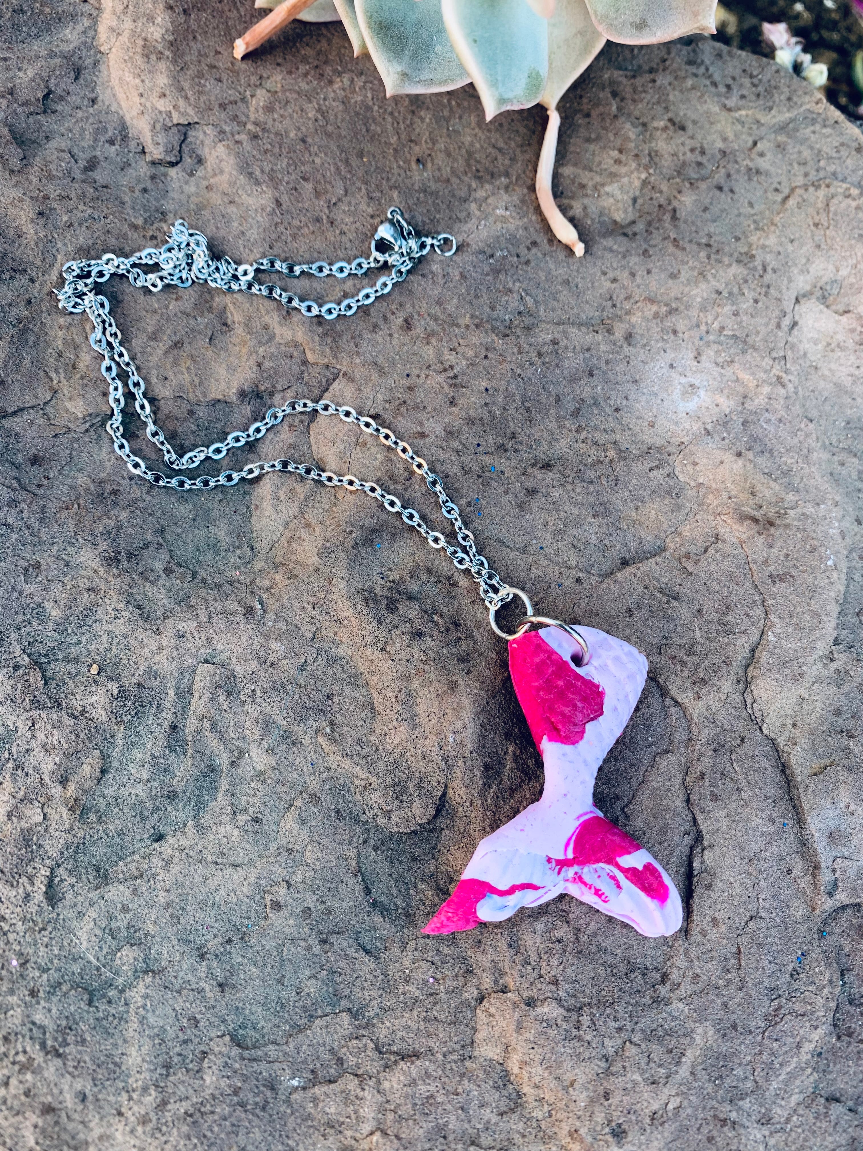 Clay Mermaid tail on a Stainless Steel Chain