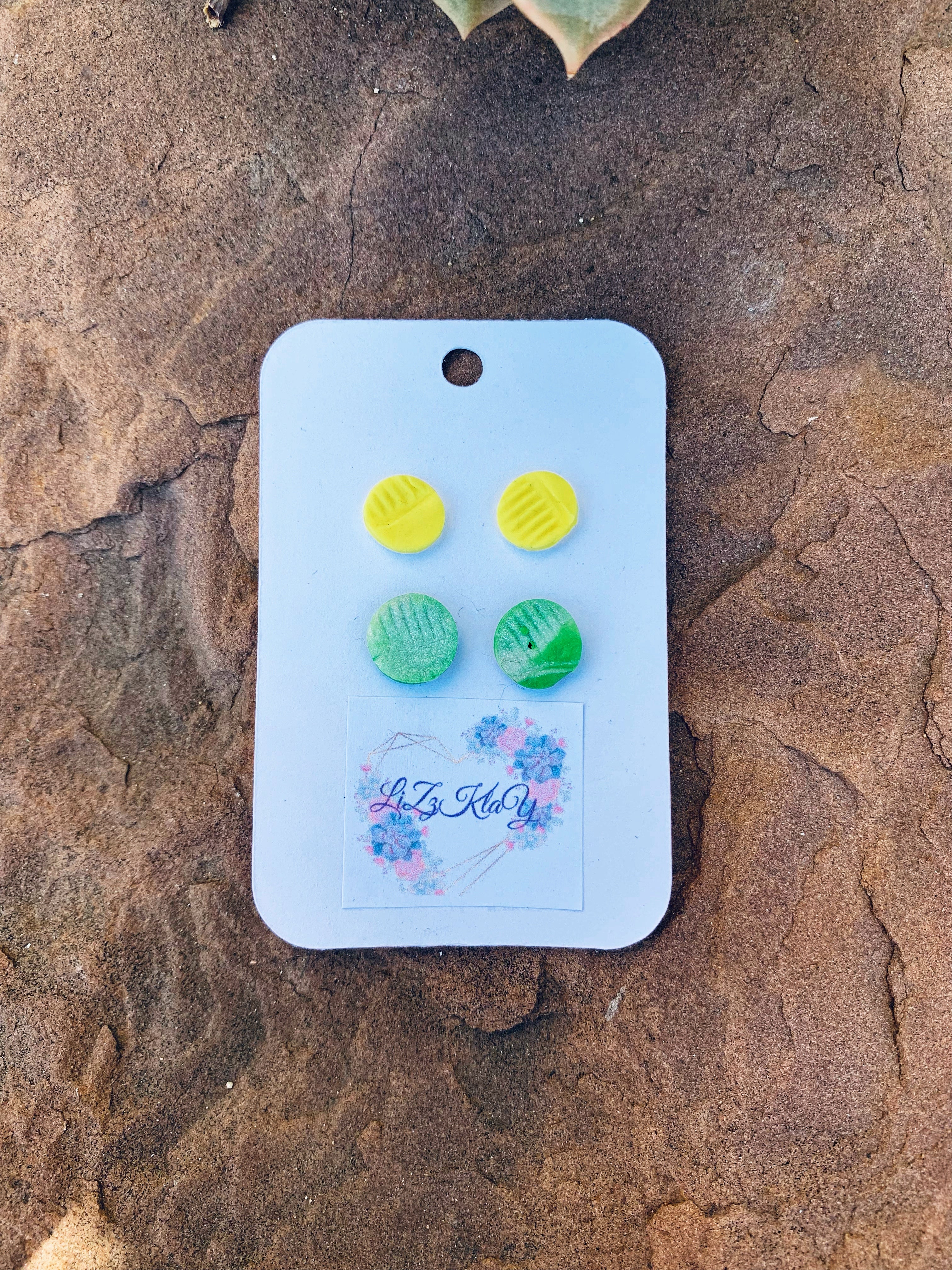 Green & Yellow Clay Dot Studs