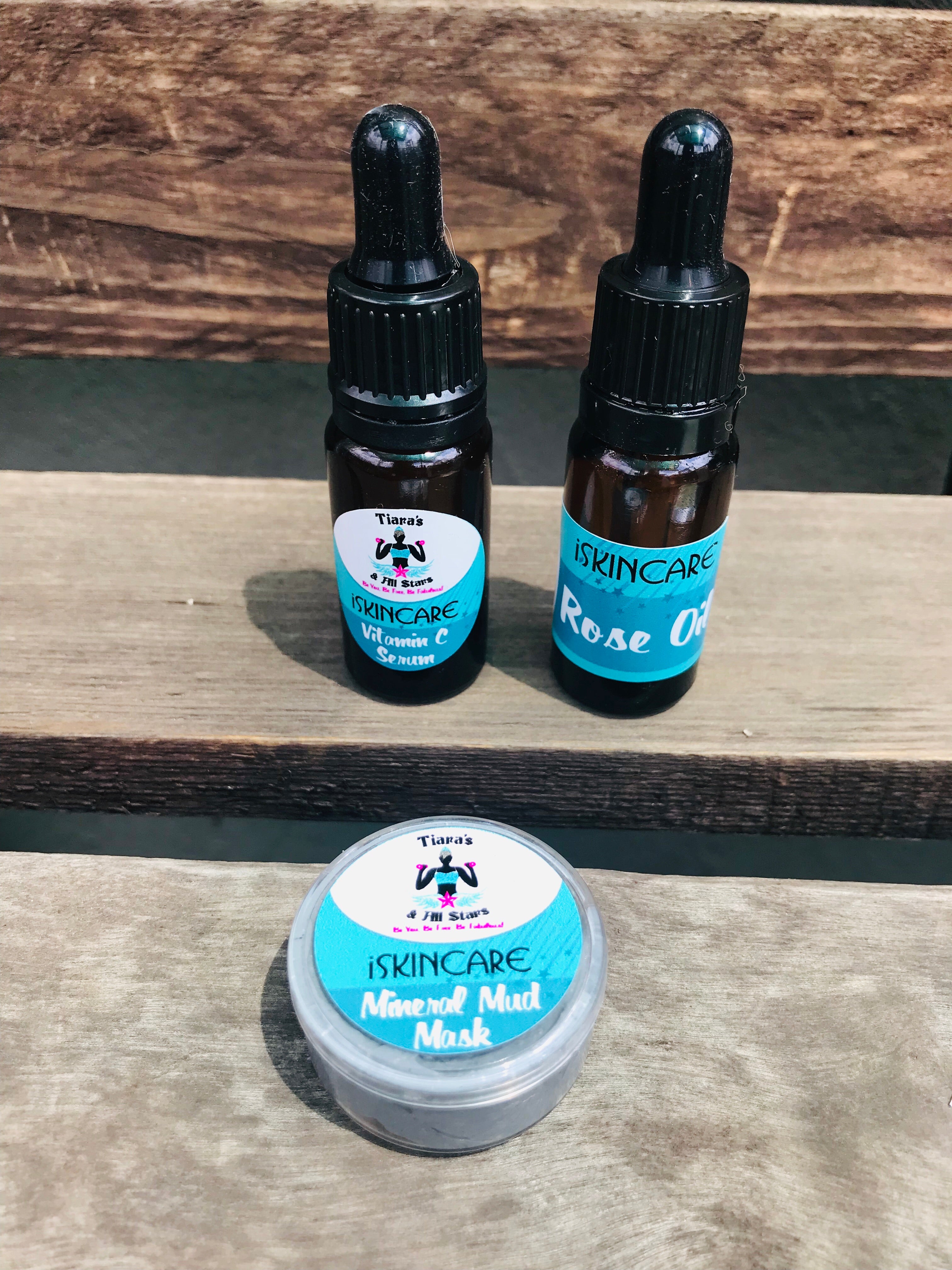 10ml Vitamin C Serum, 10ml Rose oil and 10ml Mineral Mud Mask