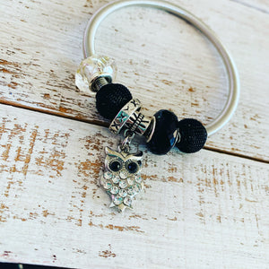 Bracelet with Owl Charm, Beads and Charms