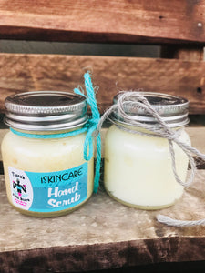 Hand scrub and hand cream gift set in 75g glass jars