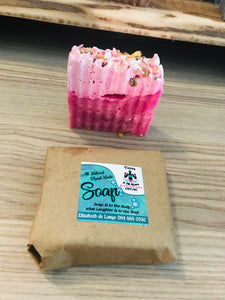 Lavender and Rose HandCrafted SLS free soap with soap frosting and dried marigold flowers