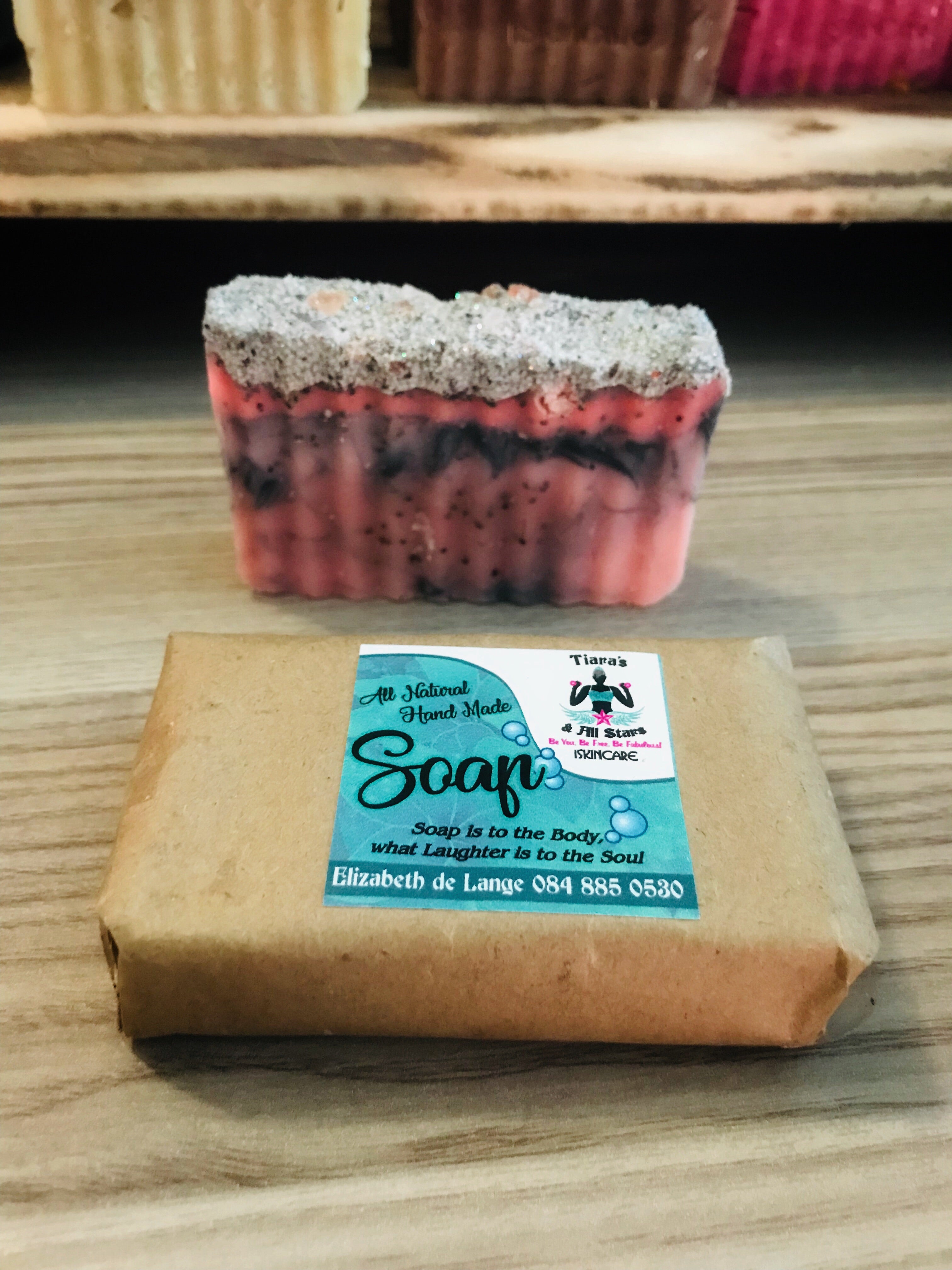 French Pink Clay, Rose and a touch of activated charcoal with soap frosting and sparkles with pink salt