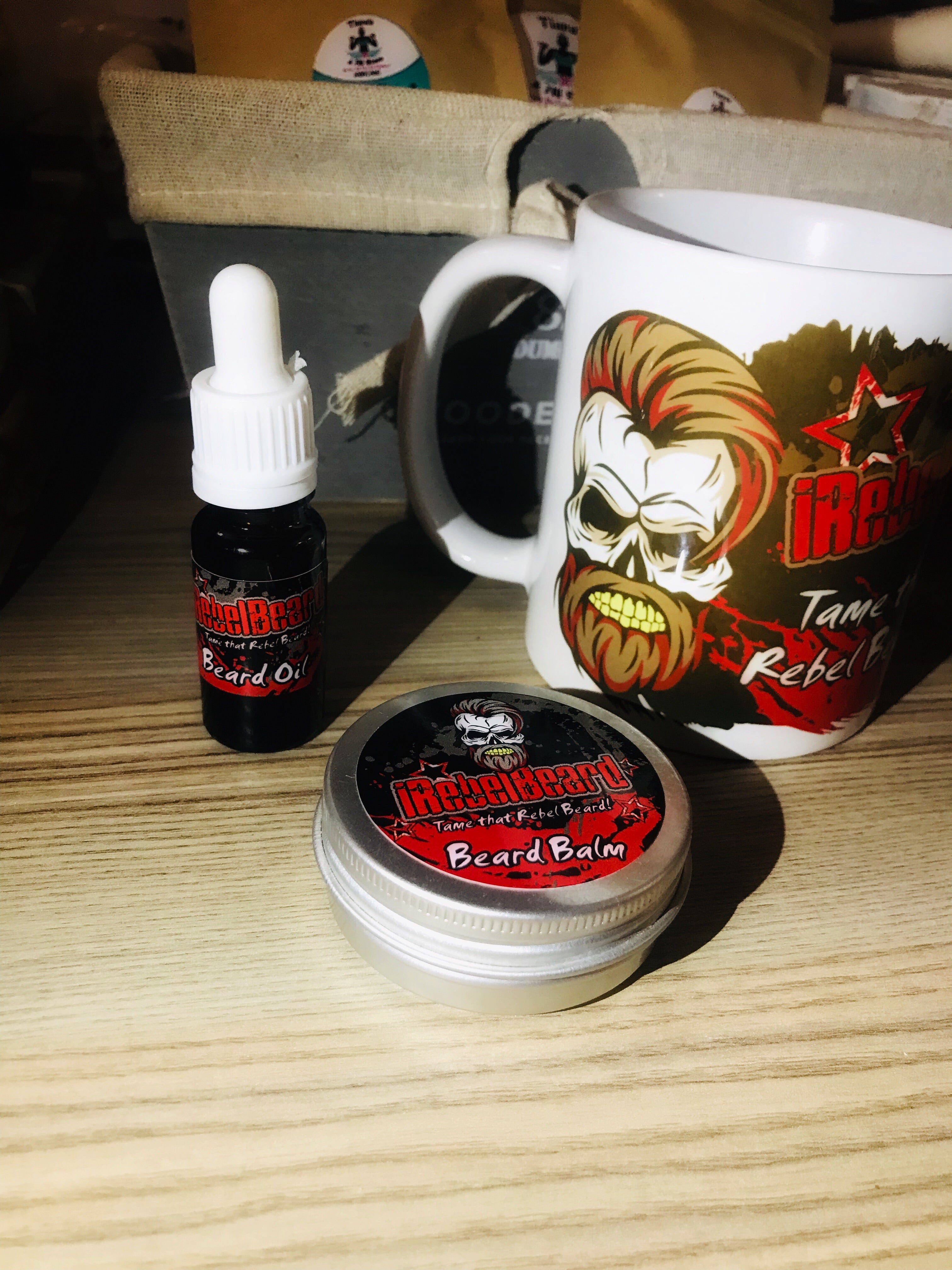 50g balm, 10ml oil and iRebelBeard Mug gift box set