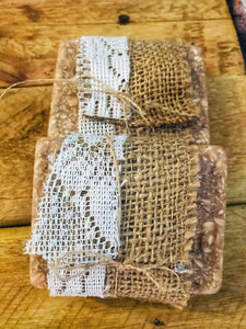 Oats, Honey and Vanilla Glycerine soap 100g wrapped in hessian