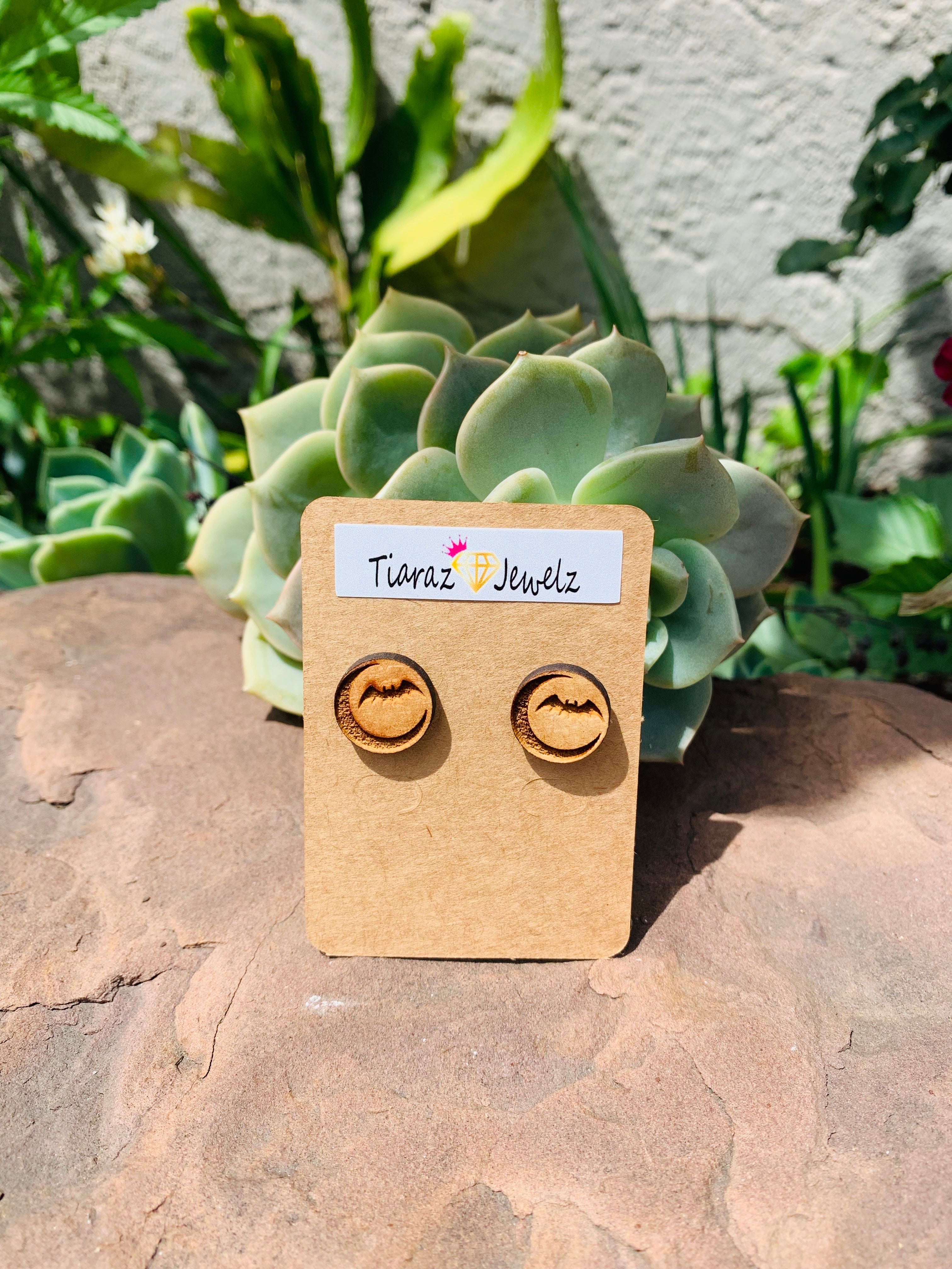 Wood Batman Stainless Steel Stud earrings