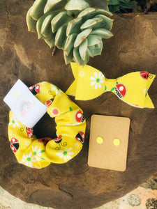 Summer Vibes Combo - Scrunchie, Hair Bow and Yellow Clay Dot Earring Studs
