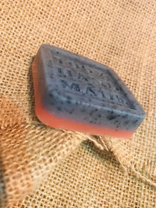 Pink clay, rose, activated charcoal and poppy seed small handmade 50g soap