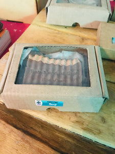 Organic cocoa and organic coffee soap with champagne soap frosting in a box
