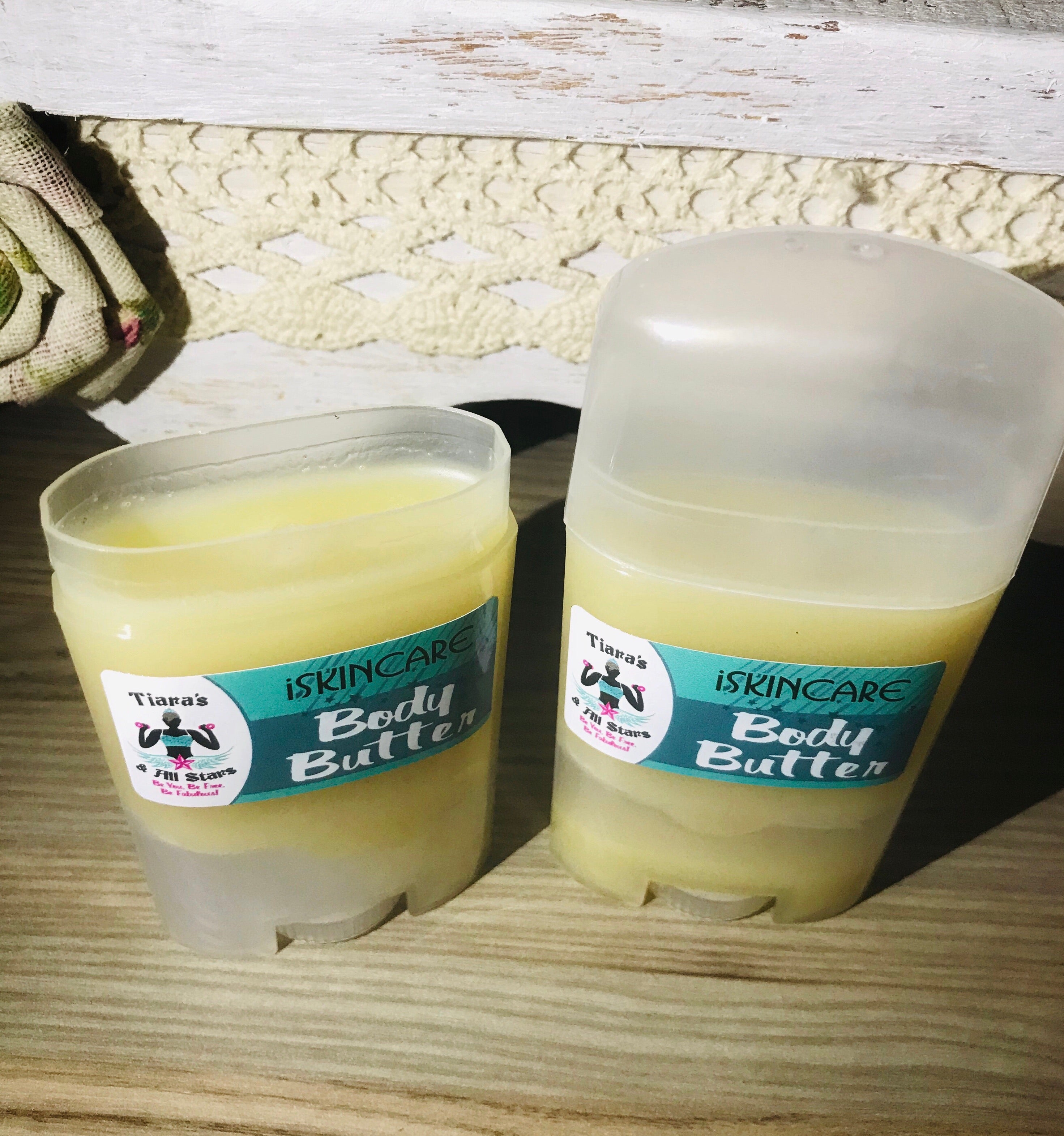 50g Body butter stick with shea and cocoa. Easy application