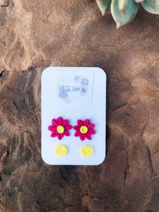 Hot Pink & Yellow Daisy & Dots Clay studs