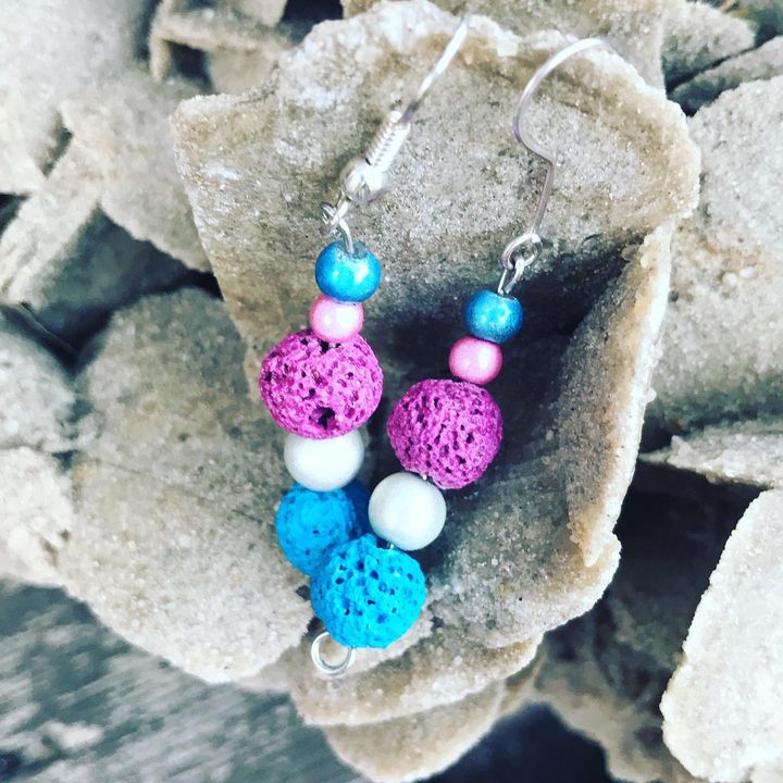 Hang Style Lava Bead Stainless Steel Fish Hook Earrings